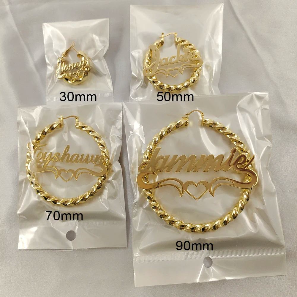 New Custom Twist Hoop Earrings For Women, Bold Rope Earrings with Name,Customize Name Round Earring Personality Jewellery