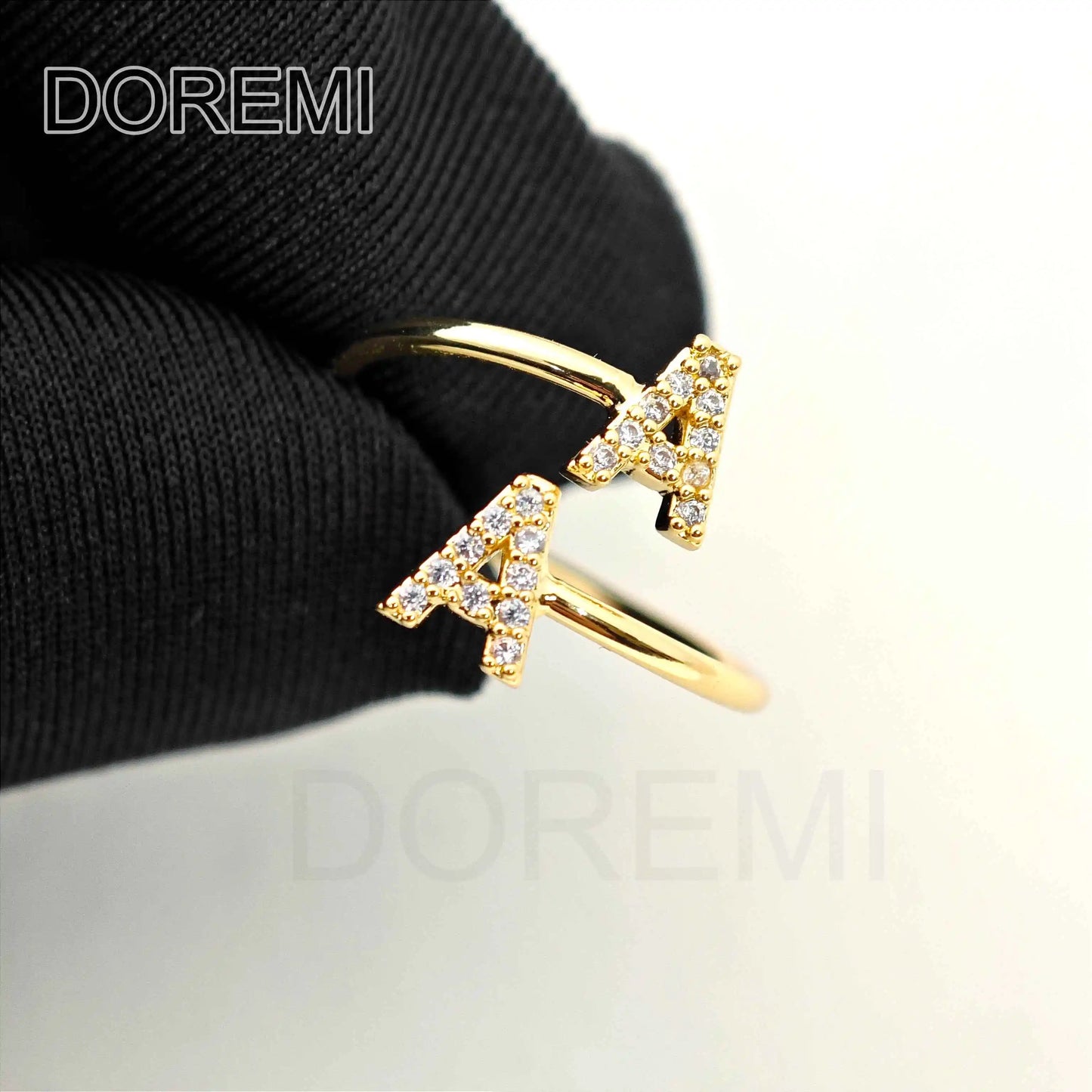 DOREMI Bague Lettre Initiale Double Zircon Blanc Bijoux Personnalisés Bague Initiale Femme Décalée Cadeau Bijoux