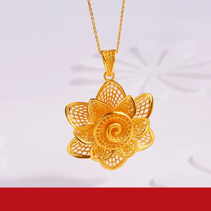 24K Pure Gold Pendant Real AU 999 Solid Gold Charm Beautiful Flower Fine Jewelry