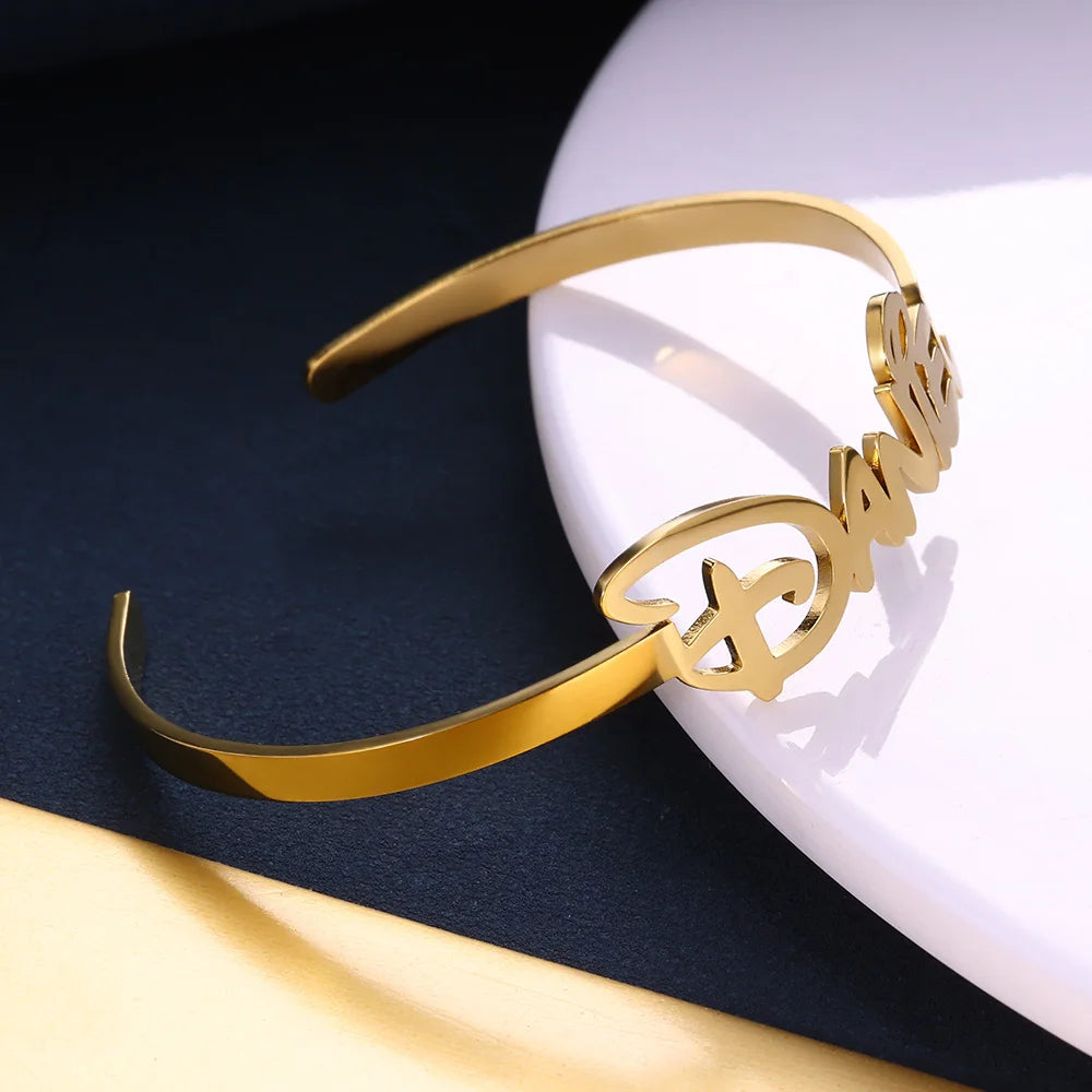 Personalized Custom Name Bracelet Bangle For Women Jewelry Stainless Steel Open Bangle Letter Accessories Best Friend Gifts