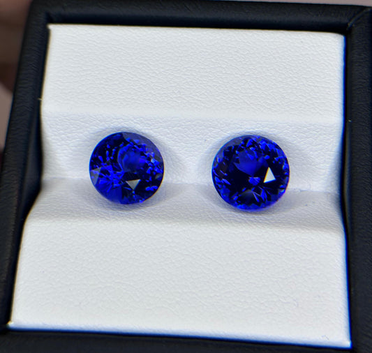 Natural Vivid Blue Tanzanite Pair Round Shape Brilliant Cut 11.97ct. Natural Loose Gemstone
