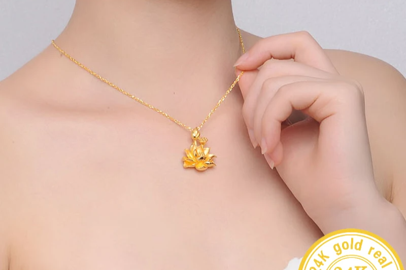 24K Pure Gold Pendant Real AU 999 Solid Gold Charm  Beautiful Flower Trendy Classic Party Fine Jewelry