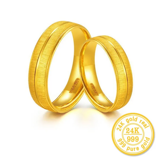 New 24k Pure Gold Pairs Of Rings Couples Bridal Sets With Fashion Design For Wedding Romantic For Lovers Gifts