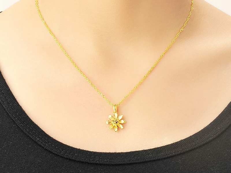 24K Pure Gold Pendant Real AU 999 Solid Gold Charm Beautiful Flower Upscale Trendy Classic Fine Jewelry